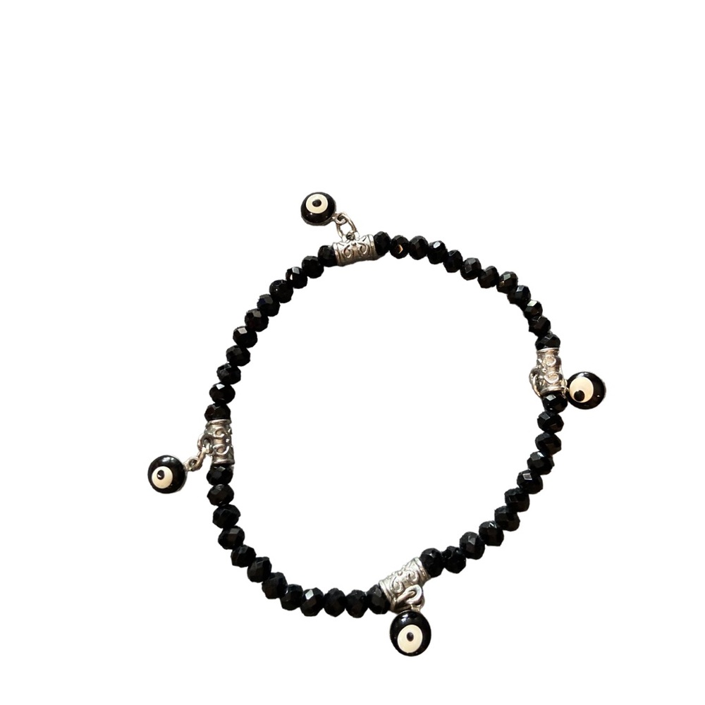 Black Crystal Spinel Evil Eye Stretchy Bracelet